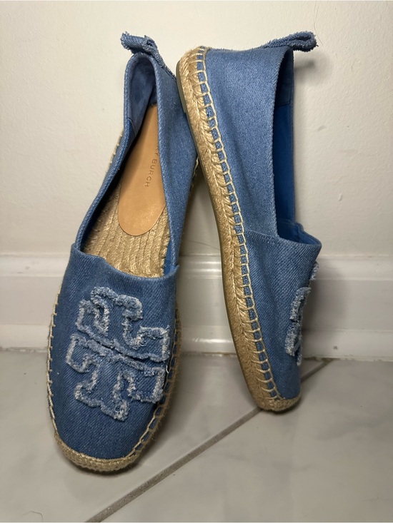 Tory Burch Shoes - Tory Burch Light Blue Denim Espadrille Flats with Frayed Logo
